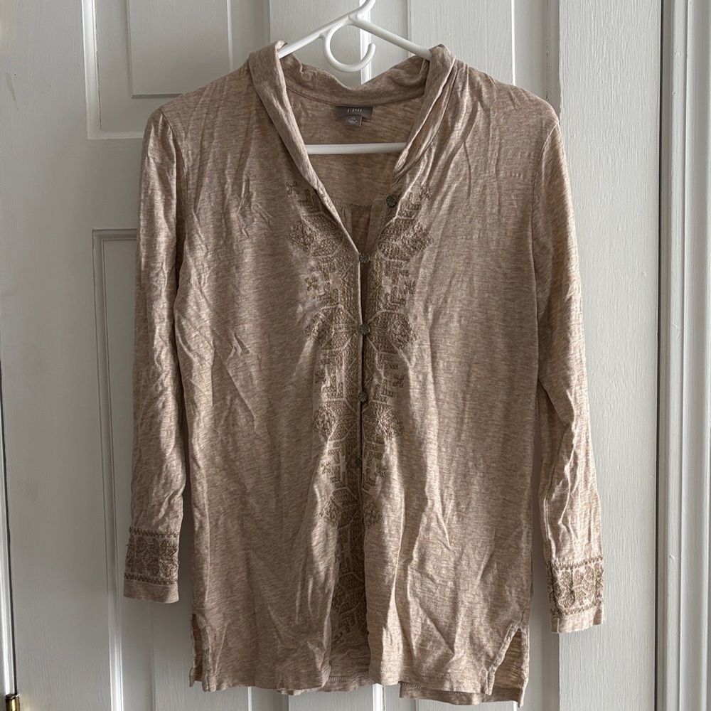 J. Jill Tan Blouse with Embroidered Details XSP XS Petite